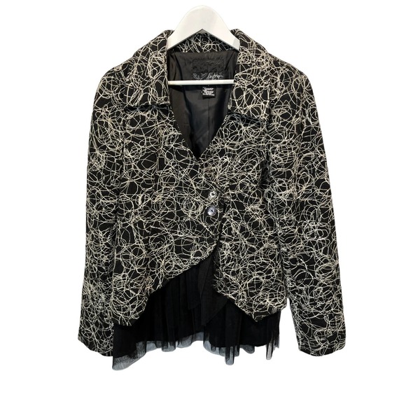 Buckle Day Trip Jackets & Blazers - Buckle Daytrip Womens Sz Large Abstract Y2K Blazer Tulle Fringe Black Jacket
